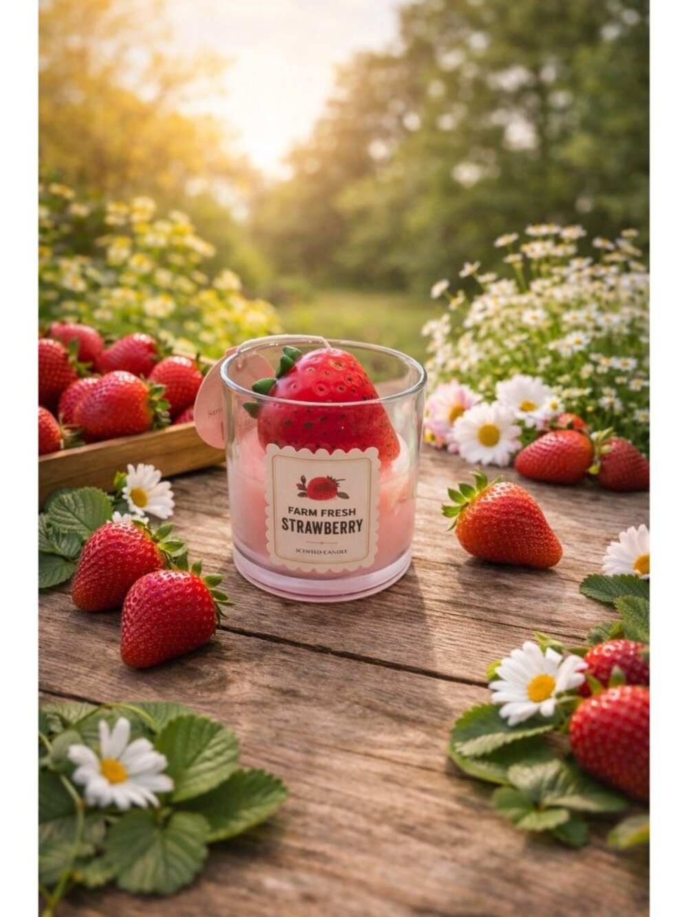 New Pink Red Farm Fresh Strawberry Scented Kitchen Candle Room Decor